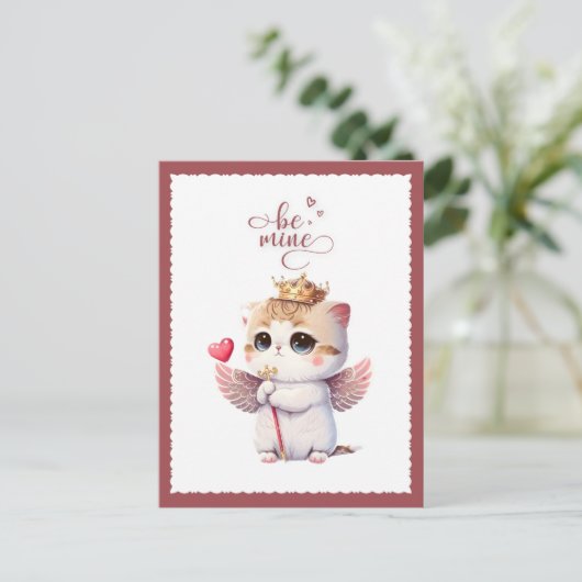 ビーミンチビ(小さくかわいく書いた感じ)キャットエンジェルウィングスキッテンバレンタイン シーズンポストカード (スタンド正面)