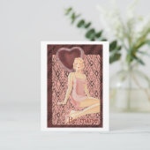 ビーミンバレンタインアートデコ女性レッドドレスハート シーズンポストカード (スタンド正面)