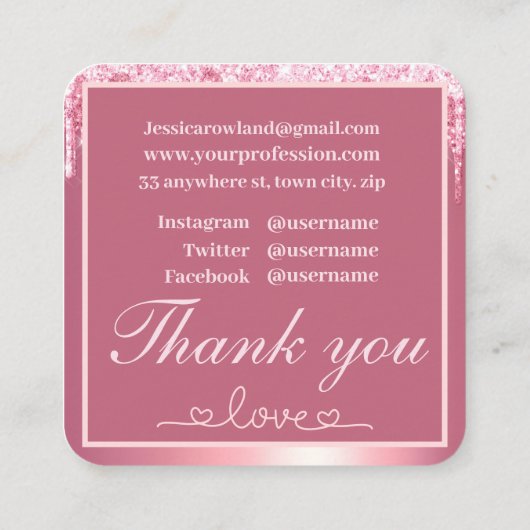 ビーミンピンクバレンタイングリッタードリップカスタム スクエア名刺 (裏面)