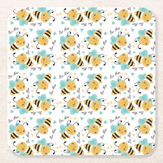 ビーミン(昆虫)マルハナバチパターンハート スクエアペーパーコースター (正面)
