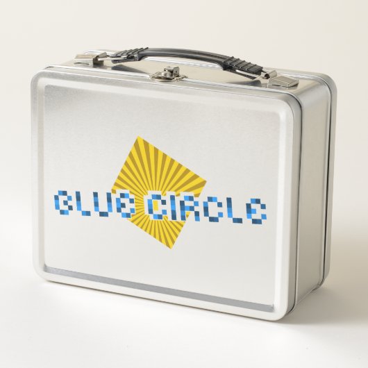 ビームと反対のピクセルの文字を持つ黄色の正方形 メタルランチボックス (正面)