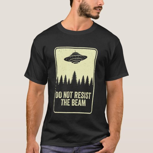 ビームに抵抗するな UFO 月の日 空飛ぶ円盤 Tシャツ (正面)