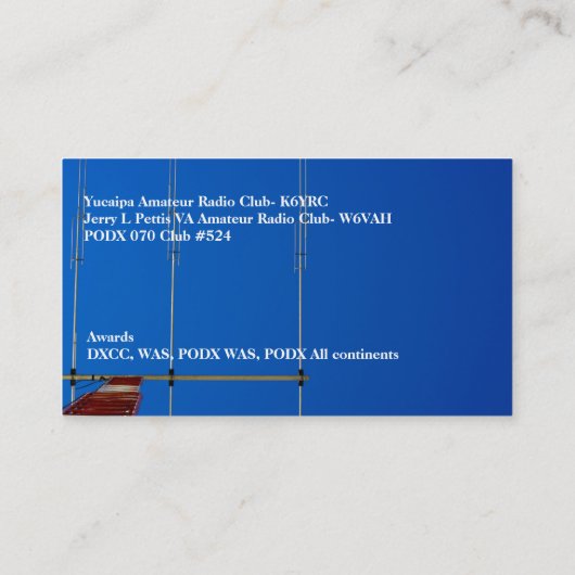 ビームアンテナ及びタワー型アマチュア無線呼出符号 名刺 (裏面)