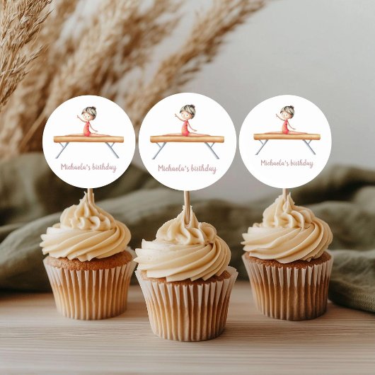 ビームピンクと白の誕生日の体操の女の子 ラウンドシール