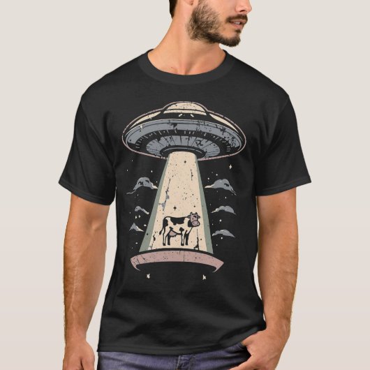 ビーム・ミー・アップ・ベシー！面白いエイリアンと牛 Tシャツ (正面)