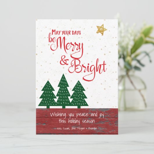 ビーメリーと明るい金ゴールドスターツリーレッド素朴ウッド シーズンカード (スタンド正面)