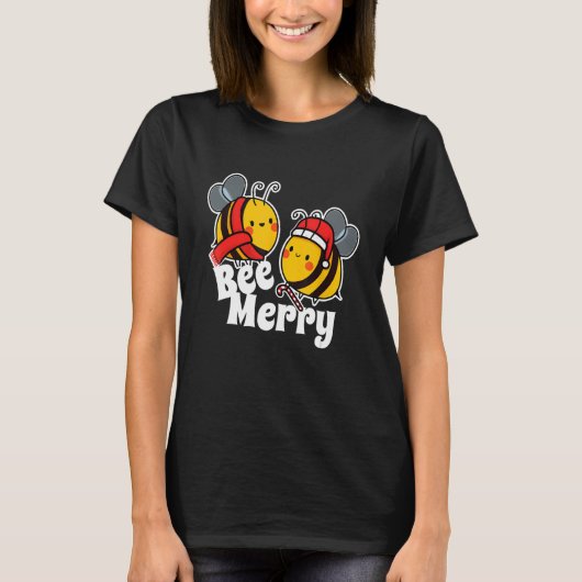 ビーメリーキュートな蜂蜜ビーサンタ Tシャツ (正面)