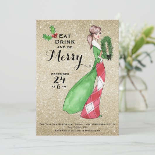 ビーメリークリスマスディナーパティ招待状 招待状 (スタンド正面)