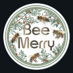 ビーメリーミツバチChristmas Holiday Sticker ラウンドシール<br><div class="desc">クリスマス素晴らしやハヌカーのプレゼントにプレゼントしたり、クリスマスやもしハヌカーのプレゼントにプレゼントしたりするために、特に贈り物の受け手はハチミツの瓶を得ている：Dハッピービーキーピング！</div>