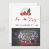 ビーメリーヴィンテージトラック写真とホリデーカード 案内状 (正面/裏面)