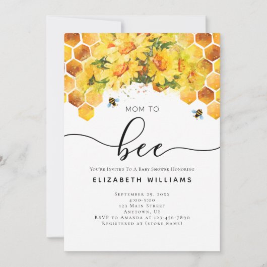 ビーモダンウォーター色ママへビー赤ちゃんシャワー 招待状 (正面)