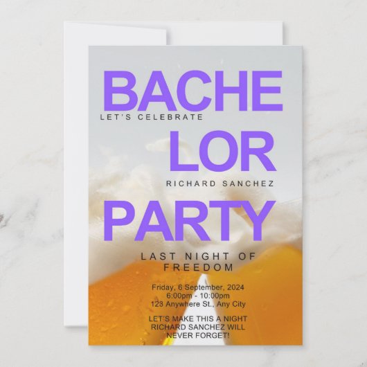 ビーモダンルインスパイアバチュラーパーティ招待状 招待状 (正面)