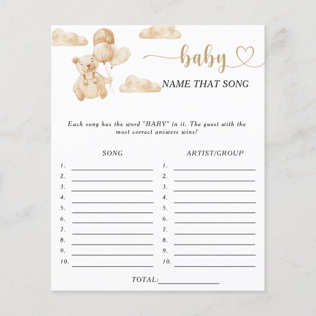 ビーリーその歌の赤ちゃんシャワーゲームの名前 (正面)