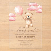 ビーリーウェイニュートラルベージュ&ピンクガール赤ちゃんシャワー アクリル招待状 (正面)
