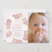 ビーリーウェイピンクグミベアーガール1st誕生日 招待状 (正面)