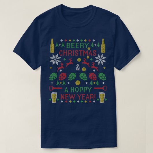 ビーリークリスマスホッピー新年醜いセーターDigita Tシャツ (デザイン正面)