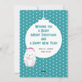 ビーリークリスマスポーラーベアかわいい漫画ティール（緑がかった色）ブルー シーズンカード (裏面)