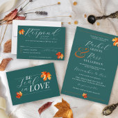 ビーリーフインラブ紅葉ティール（緑がかった色）結婚Rust 出欠カード