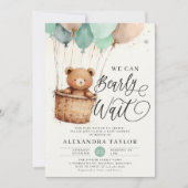 ビーリーホットエアバルーンセージ緑の男の赤ちゃんシャワー 招待状 (正面)