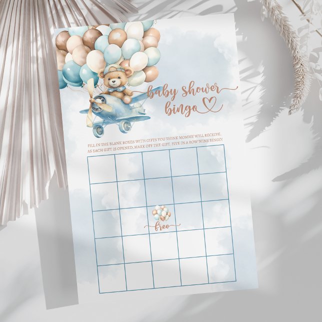 ビーリー待ちブルーバルーン赤ちゃんシャワービンゴゲーム (Bearly Wait Blue Balloons Baby Shower Bingo Game, fun baby shower games,)