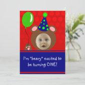 ビーリー·エキシディッド·ベア·顔·フォト·バースデー·パーティー 招待状 (スタンド正面)