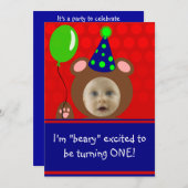 ビーリー·エキシディッド·ベア·顔·フォト·バースデー·パーティー 招待状 (正面/裏面)