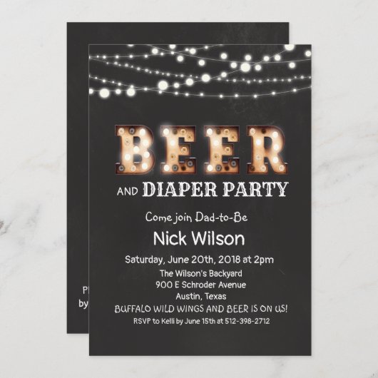 ビールおむつパーティー黒板招待状 招待状 (正面/裏面)