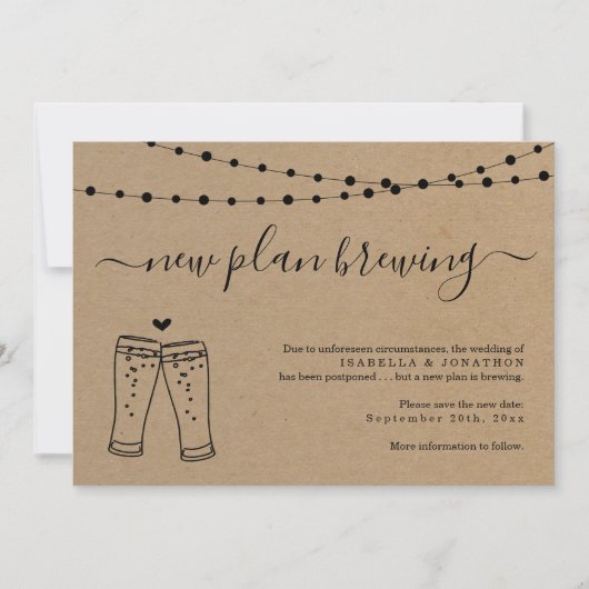 ビールおもしろいの結婚延期の発表 招待状 (正面)
