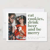 ビールおもしろいカップル写真クリスマスを飲む シーズンカード (正面)