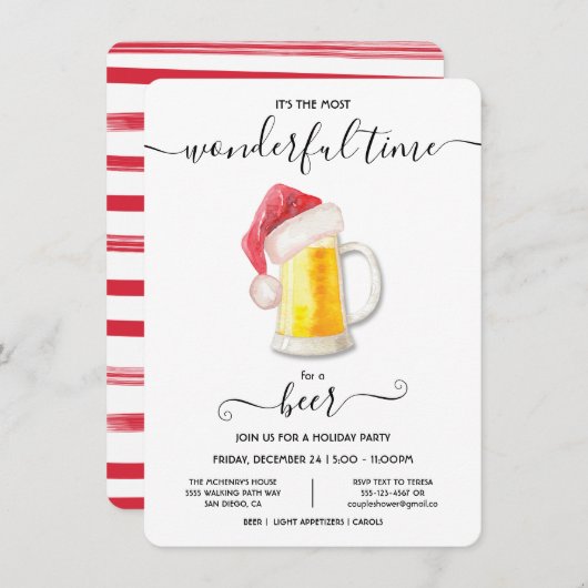 ビールおもしろいクリスマスホリデーパーティー招待状 招待状 (正面/裏面)