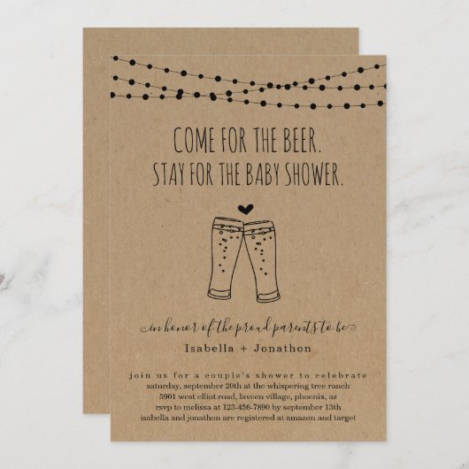 ビールおもしろいテーマカップルのベビーシャワー招待状 招待状 (正面/裏面)