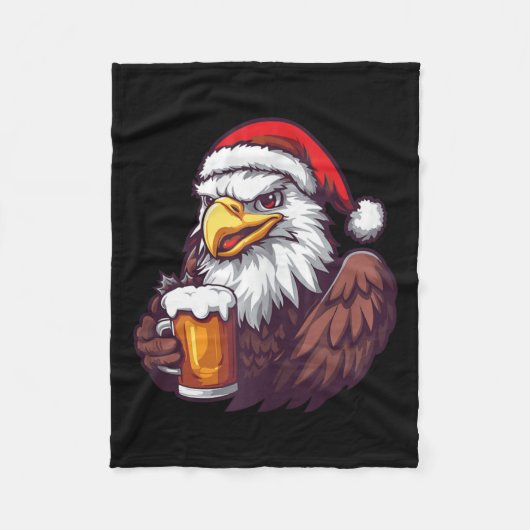 ビールおもしろい付きクリスマスイーグル漫画 フリースブランケット (正面)