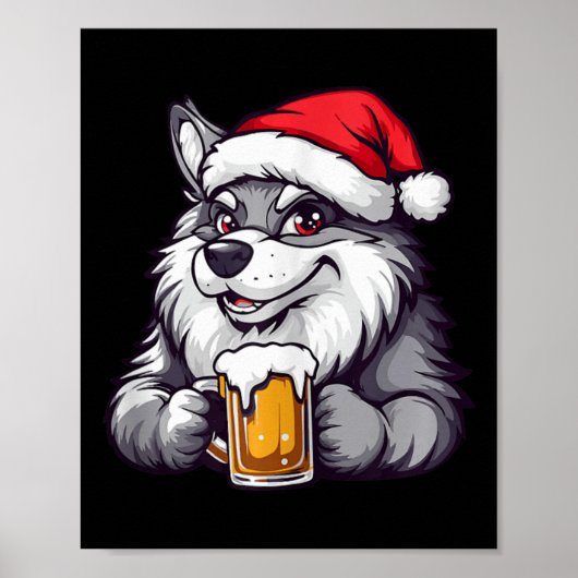 ビールおもしろい付きクリスマスオオカミ漫画 ポスター (正面)
