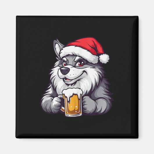 ビールおもしろい付きクリスマスオオカミ漫画 マグネット (正面)