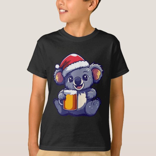 ビールおもしろい付きクリスマスコアラ漫画 Tシャツ (正面)
