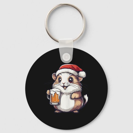ビールおもしろい付きクリスマスハムスター漫画 キーホルダー (正面)