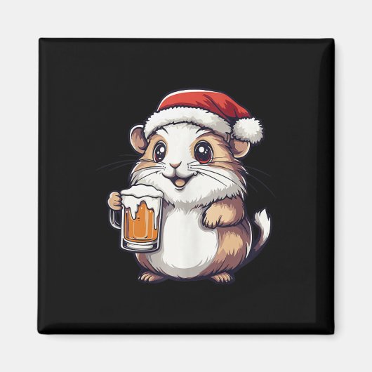 ビールおもしろい付きクリスマスハムスター漫画 マグネット (正面)