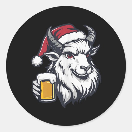 ビールおもしろい付きクリスマスヤギ漫画 ラウンドシール (正面)