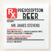 ビールおもしろい処方箋のスクリプパーソナライズされたト名 ガラスコースター (正面)
