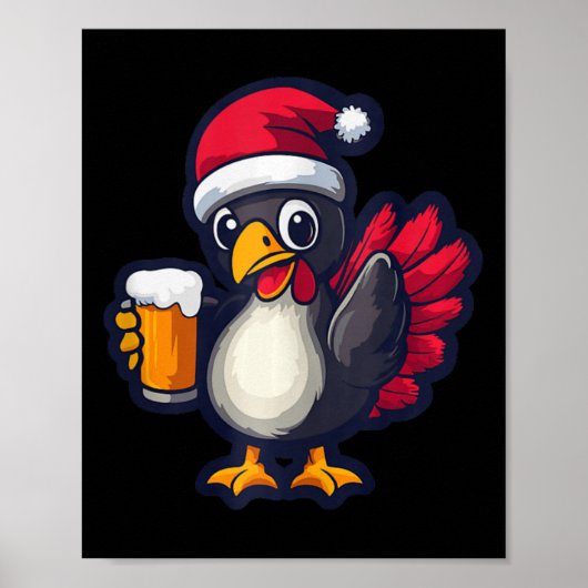 ビールおもしろい漫画付きクリスマストルコ動物 ポスター (正面)