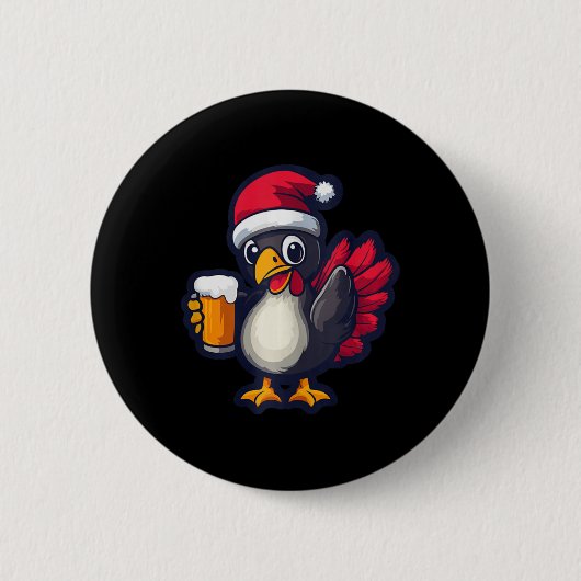 ビールおもしろい漫画付きクリスマストルコ動物 缶バッジ (正面)