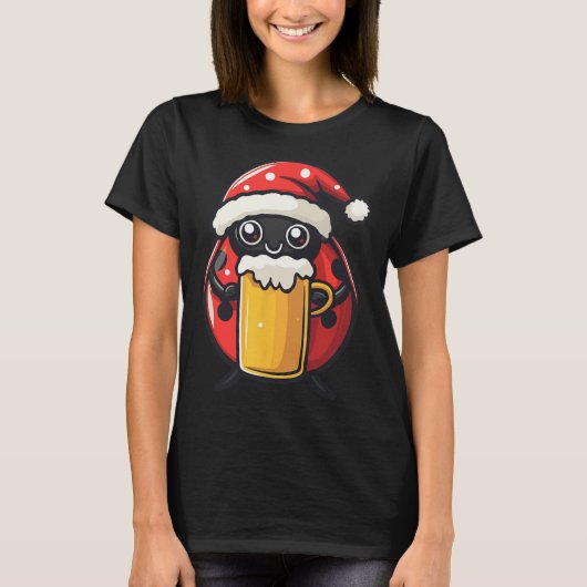 ビールおもしろい漫画付きクリスマスレディバグ Tシャツ (正面)