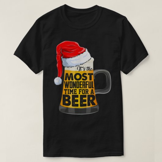 ビールおもしろい飲むクリスマスサンタクリスマス Tシャツ (デザイン正面)
