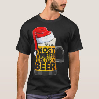 ビールおもしろい飲むクリスマスサンタクリスマス Tシャツ
