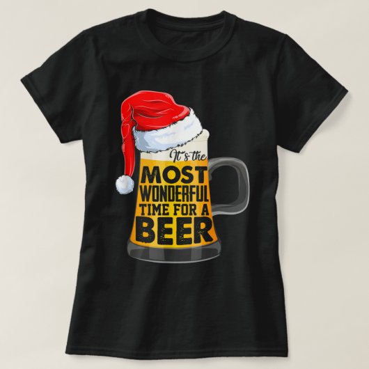 ビールおもしろい飲むクリスマスサンタクリスマス Tシャツ (デザイン正面)