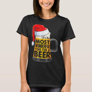 ビールおもしろい飲むクリスマスサンタクリスマス Tシャツ