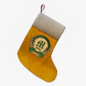 ビールおよびパーソナライズなモノグラムのロゴ スモールクリスマスストッキング (正面 (吊り時))