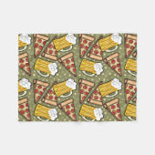 ビールおよびピザグラフィックパターン フリースブランケット (正面(横))