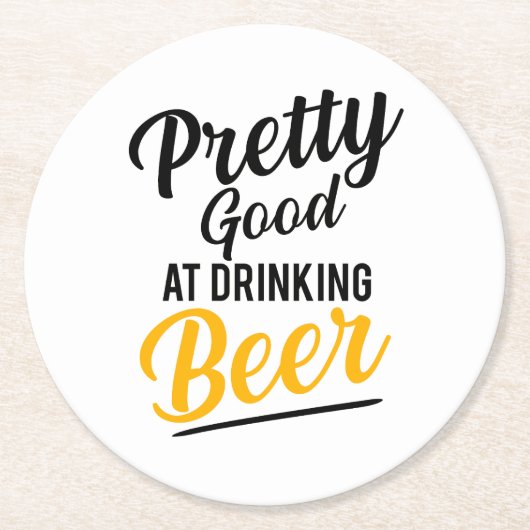ビールかわいらしを飲むのが得意だ ラウンドペーパーコースター (正面)