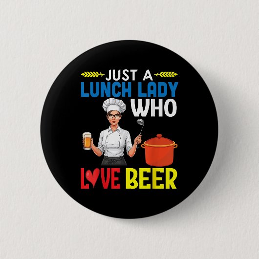ビールが大好きなランチレディを飲む少女 缶バッジ (正面)